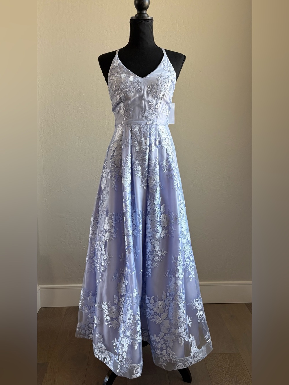 Lavender Floral Embroidered Spaghetti Strap Gown